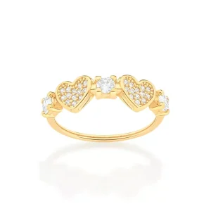 Anel skinny corações banhado a ouro 18k com zircônias Branco