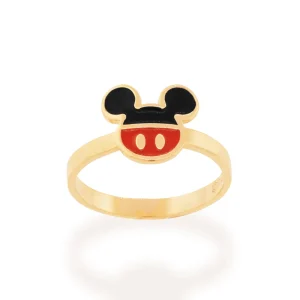 Anel bermuda do mickey banhado a ouro 18k com aplicação de resina Preto com vermelho