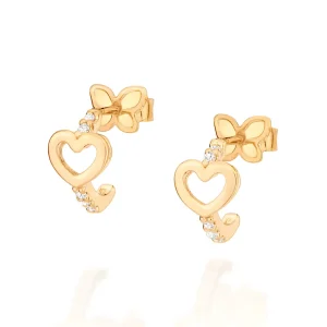 Brinco meia argola com coração banhado a ouro 18k Branco