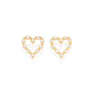 Brinco coração banhado a ouro 18k com zircônias Branco