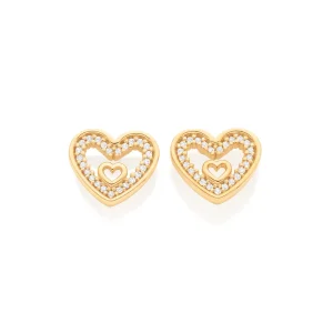 Brinco coração banhado a ouro 18k com zircônias Branco