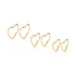 Kit brincos argolas coração banhado a ouro 18k