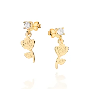 Brinco rosa da bela banhado a ouro 18k com zircônias Branco