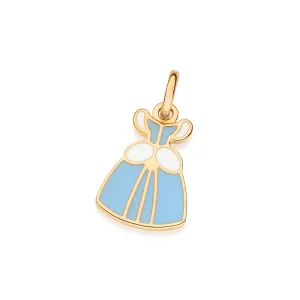 Pingente vestido cinderela banhado a ouro 18k com aplicação de resina Azul claro