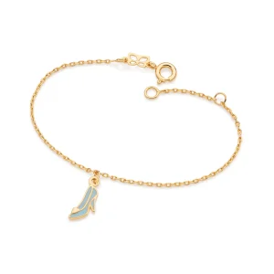 Pulseira sapato da cinderela banhado a ouro 18k com aplicação de resina Azul claro