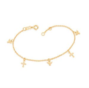 Pulseira com pingentes Espíritos Santos e Cruzes