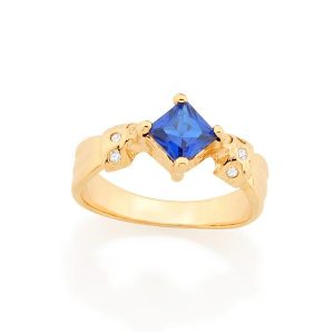 Anel Rommanel folheado a ouro com zircônias branco e azul
