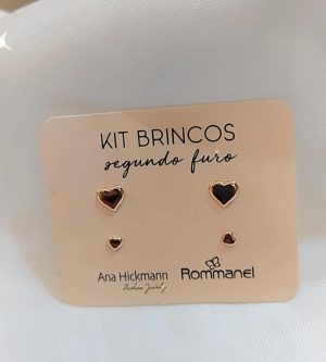 Kit brincos Rommanel coração liso