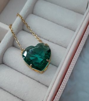 Gargantilha Rommanel Com Cristal Verde Coração