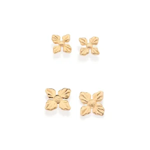 Kit brinco flor banhado a ouro 18k - tam.único