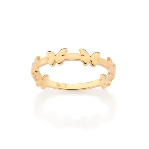 Anel skinny de borboletas banhado a ouro