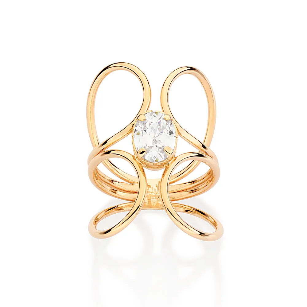 Maxi Anel banhado a ouro 18K com zircônia