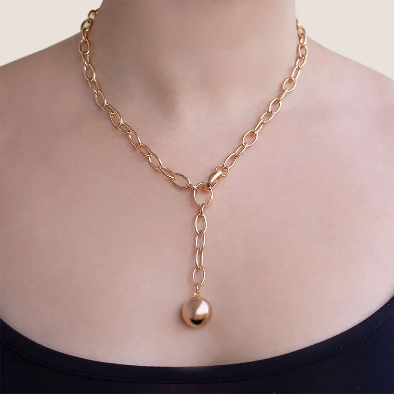 Gargantilha Gravata Banhada a Ouro 18K com Esfera - Tam. 45cm - Image 2