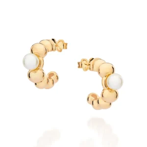 Brinco Meia Argola Banhado a Ouro 18K com Pérolas Sintéticas - Tam. Único (Ref. 527365)
