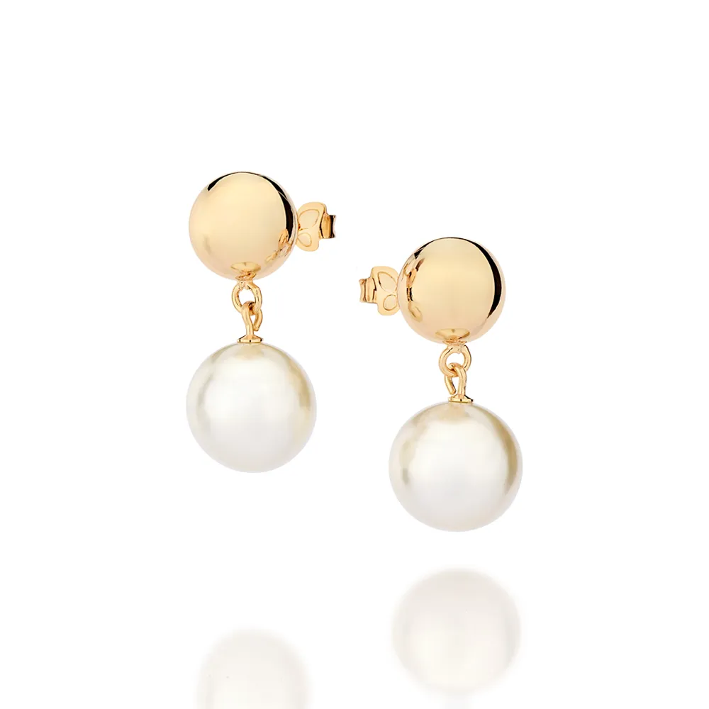 Brinco Pêndulo Banhado a Ouro 18K com Esferas e Pérolas Sintéticas - Tam. Único (Ref. 527360)