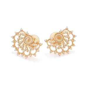 Brinco meia flor de lótus banhado a ouro 18k com zircônias - Tam. único, (código 527380)