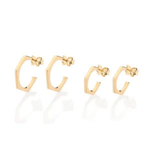 Kit brinco meia argola angular banhado a ouro 18k - Tam. único, (código 527370)