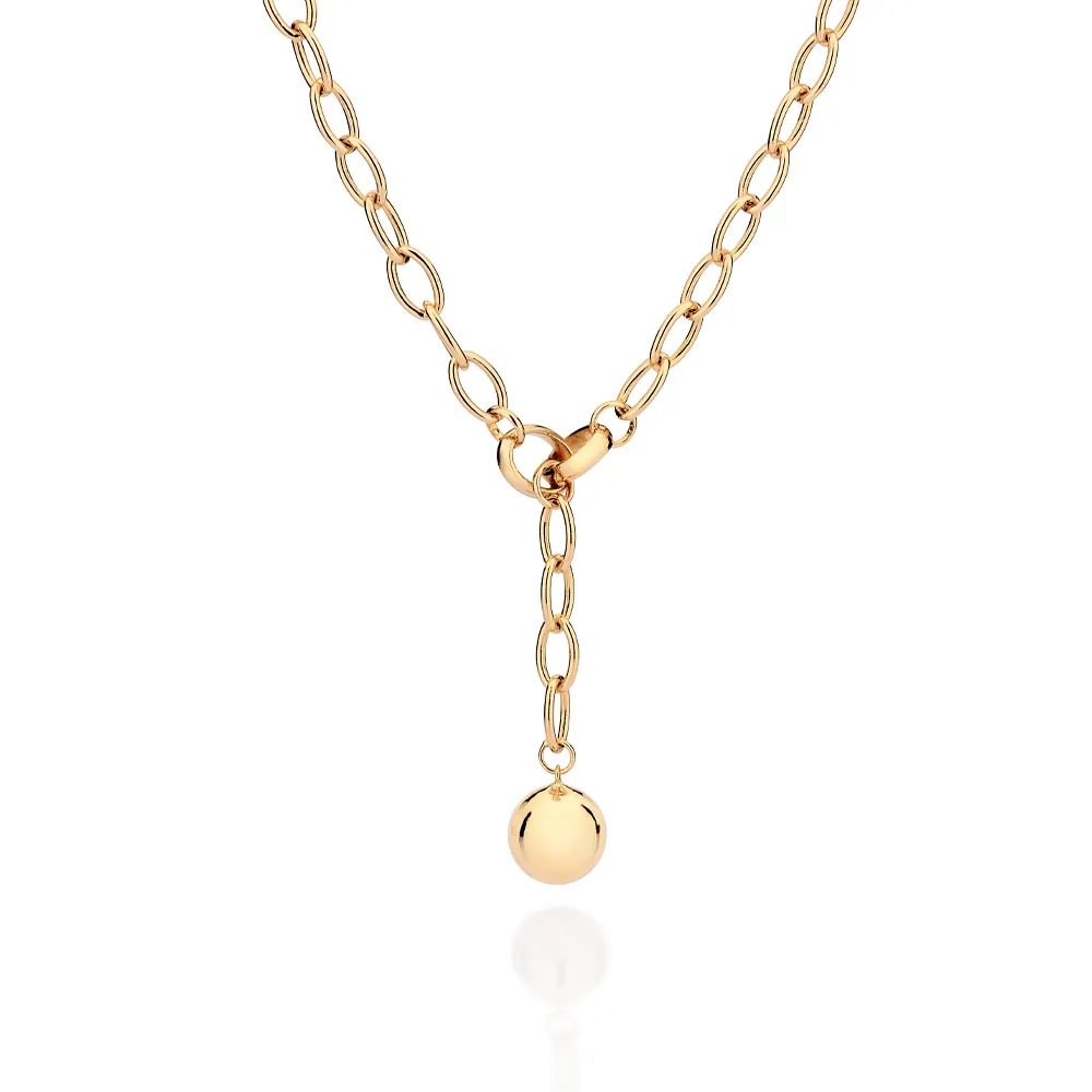 Gargantilha Gravata Banhada a Ouro 18K com Esfera - Tam. 45cm