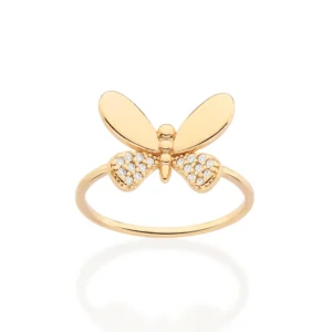 ANEL SKINNY BORBOLETA BANHADO A OURO 18K COM ZIRCÔNIAS (513481)