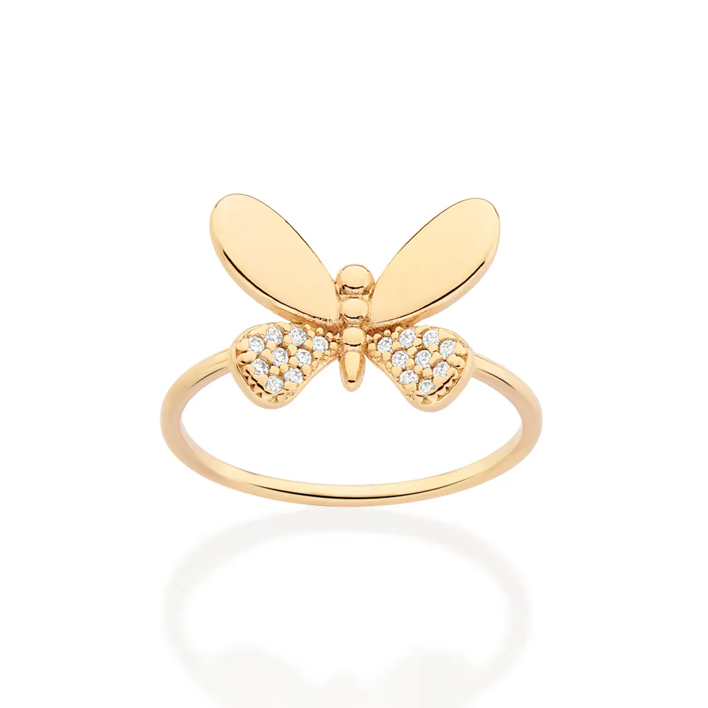 ANEL SKINNY BORBOLETA BANHADO A OURO 18K COM ZIRCÔNIAS (513481)