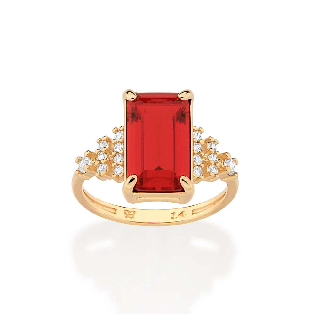 Anel Skinny Formatura Banhado a Ouro 18K com Cristal e Zircônias (513523)
