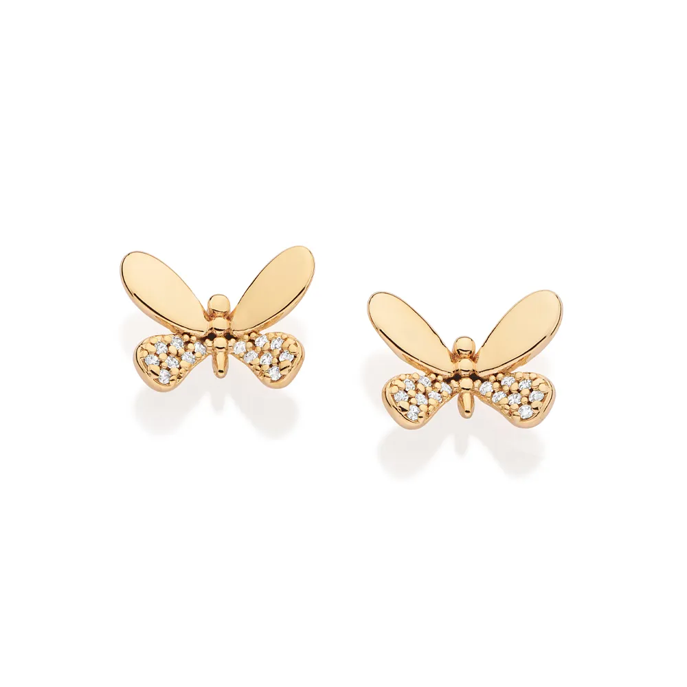 Brinco Borboleta Banhado a Ouro com Zircônias - Tamanho Único (527326)