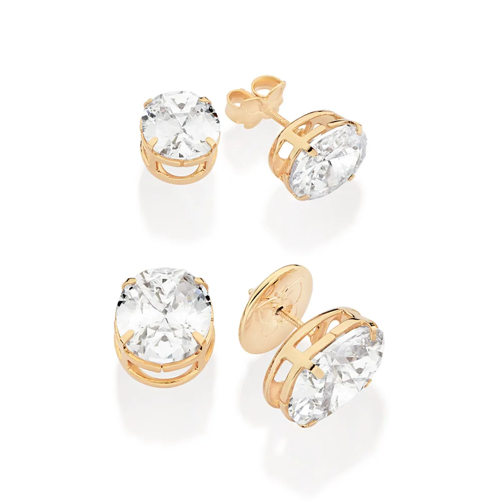 Kit de Brincos Oval Banhado a Ouro 18K com Zircônias - Tamanho Único (527393)