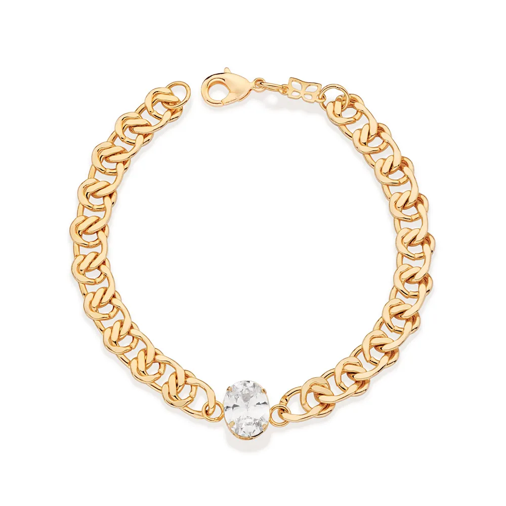 Pulseira Banhada a Ouro 18K com Zircônia - Tamanho 19 cm ref: (552178)