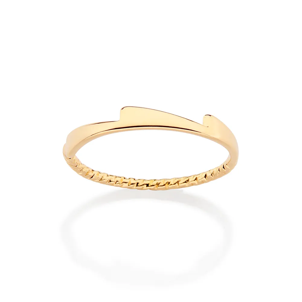 ANEL SKINNY ARO TORCIDO E DETALHE ASSIMÉTRICO BANHADO A ORO 18K (513537)