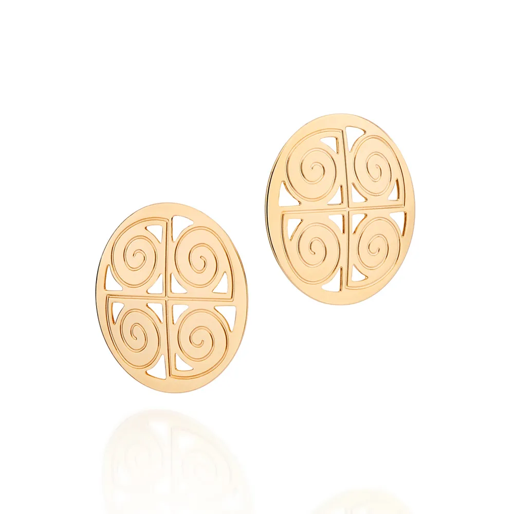 MAXI BRINCO REDONDO ESTILIZADO BANHADO A OURO 18K - TAM.ÚNICO ref(527456)
