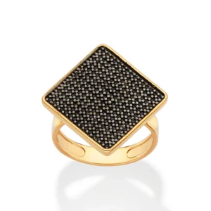 ANEL LOSANGO BANHADO A OURO 18K COM ZIRCÔNIAS E APLICAÇÃO DE RHODIUM NEGRO  (513552)