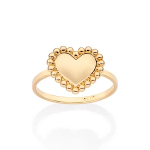 ANEL SKINNY CORAÇÃO COM ESFERAS BANHADO A OURO 18K  (513543)