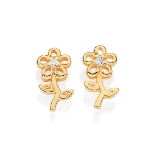BRINCO FLOR BANHADO A OURO 18K COM ZIRCÔNIAS - TAM.ÚNICO (527458)