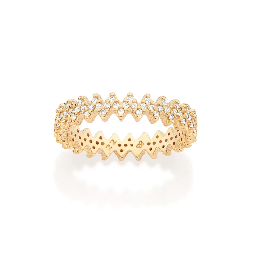 ANEL ZIG ZAG BANHADO A OURO 18K COM ZIRCÔNIAS (513563)