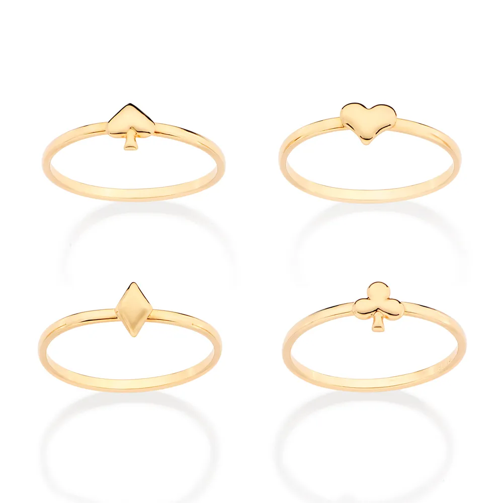 KIT ANEIS SKINNY NAIPES DE BARALHO BANHADO A OURO 18K (513541)