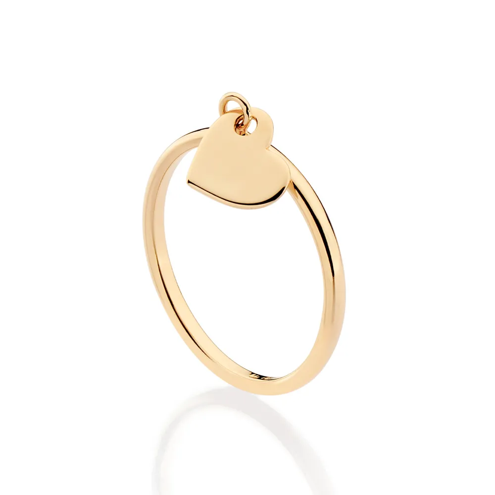 ANEL SKINNY COM PINGENTE CORAÇÃO BANHADO A OURO 18K (513540) - Image 2