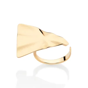 MAXI ANEL AJUSTÁVEL TRIANGULAR COM TEXTURA ONDULADA BANHADO A OURO 18K  (513542)