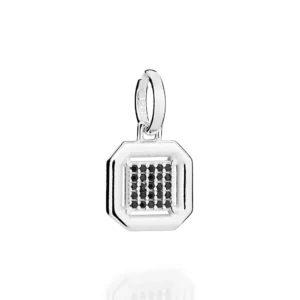 Pingente octagonal de prata maciça 925 com zircônias preto 840253