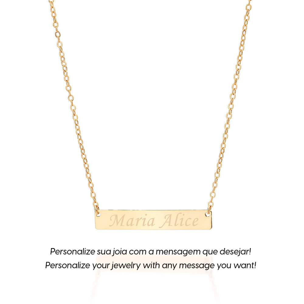 Gargantilha para personalizar Rommanel folheada a ouro elos cadeado e placa 532623