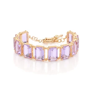 Pulseira Rommanel folheada a ouro elos português com cristais lilases 552214