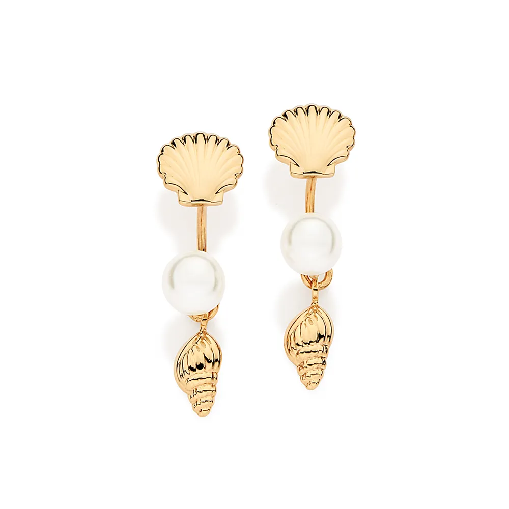 Brindo Conchas Banhado a Ouro 18k com Pérolas Sintéticas Pérola 527616 - Image 2