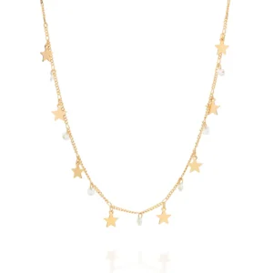 Gargantilha Estrelas Banhada a Ouro 18K com Zircônias Branco 532615