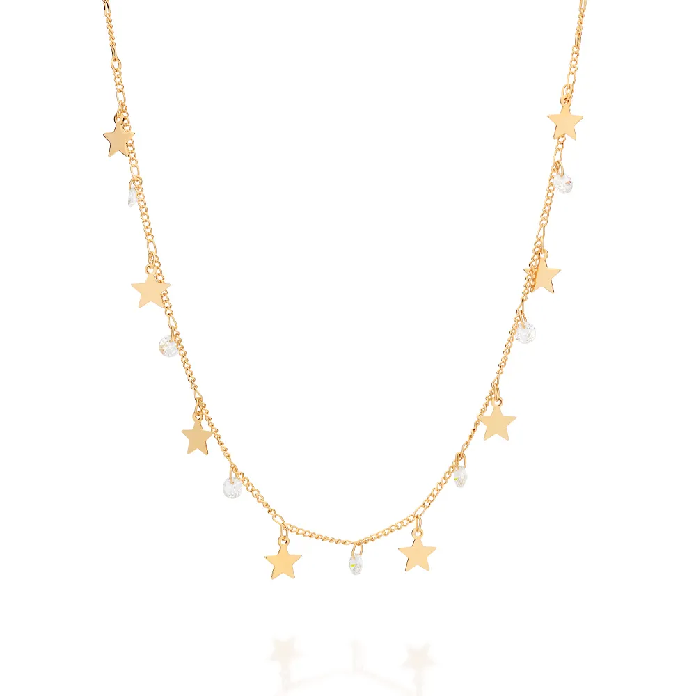 Gargantilha Estrelas Banhada a Ouro 18K com Zircônias Branco 532615